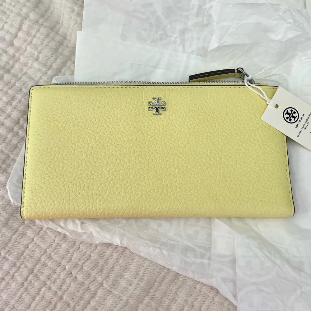 Tory Burch | NWT Blake ColorBlock Slim Envelope Wallet Yellow Pinefrost Silver